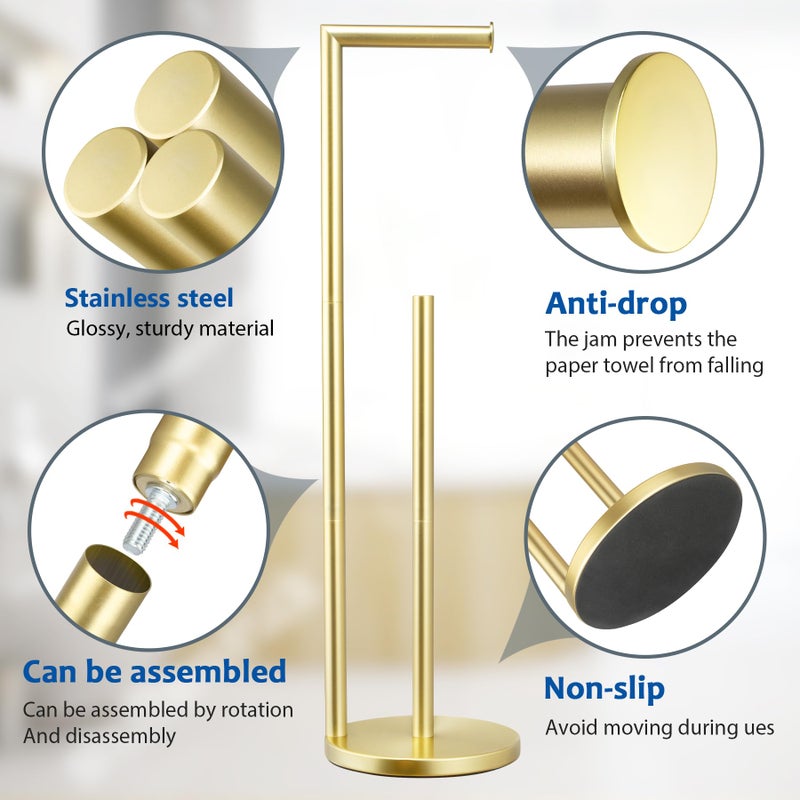 Batoliet Toilet Paper Holder Stand,Toilet Paper Holder Free Standing,Toilet Paper Roll Holder for 4 Rolls,Gold Bathroom Toilet Paper Holder with Storage - Image 3